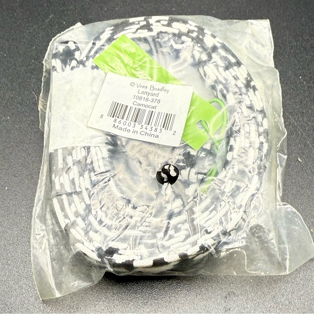 Vera Bradley Camo Cat Black and White Lanyard